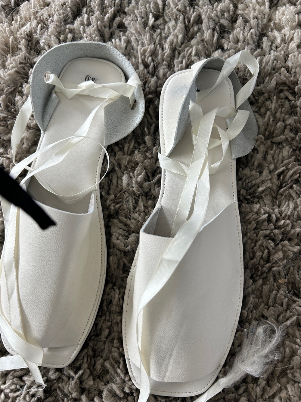 White Lace-Up Flat Sandals - Women's